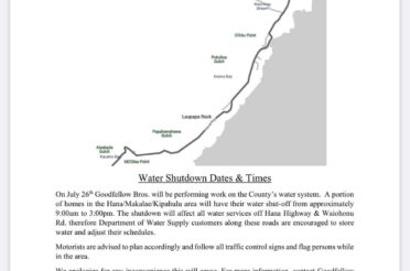 Water Shutdown & Road Closure – Maka’alae July 26
