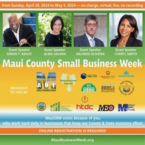 Maui County 2024 US National Small Business Week – Join In the FREE Guest Speaker Series April 28 – May 2