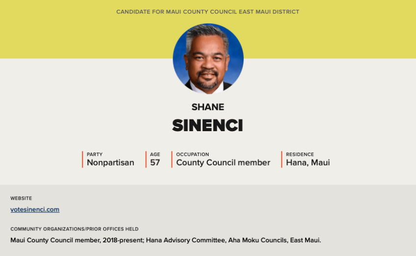 Candidate Q&A: Maui County Council East Maui District — Shane Sinenci