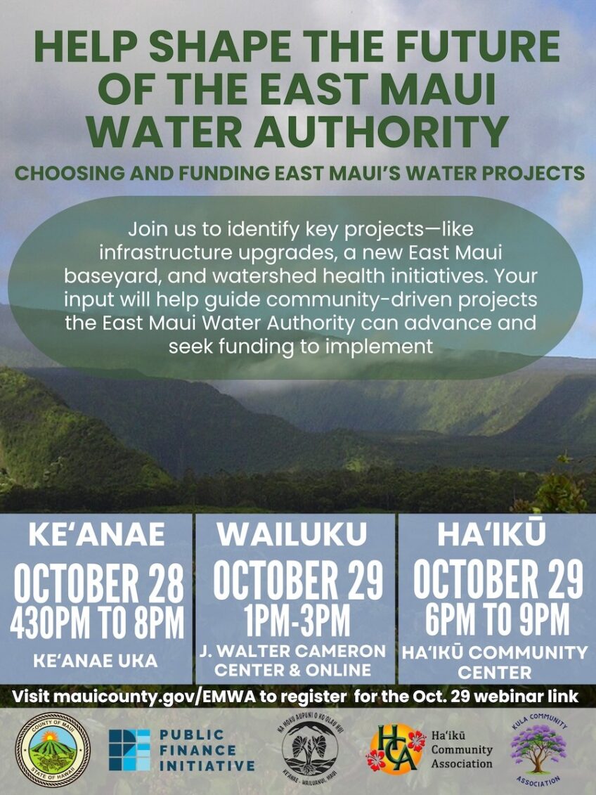 Community invited to help shape the future of East Maui Water Authority at October workshops